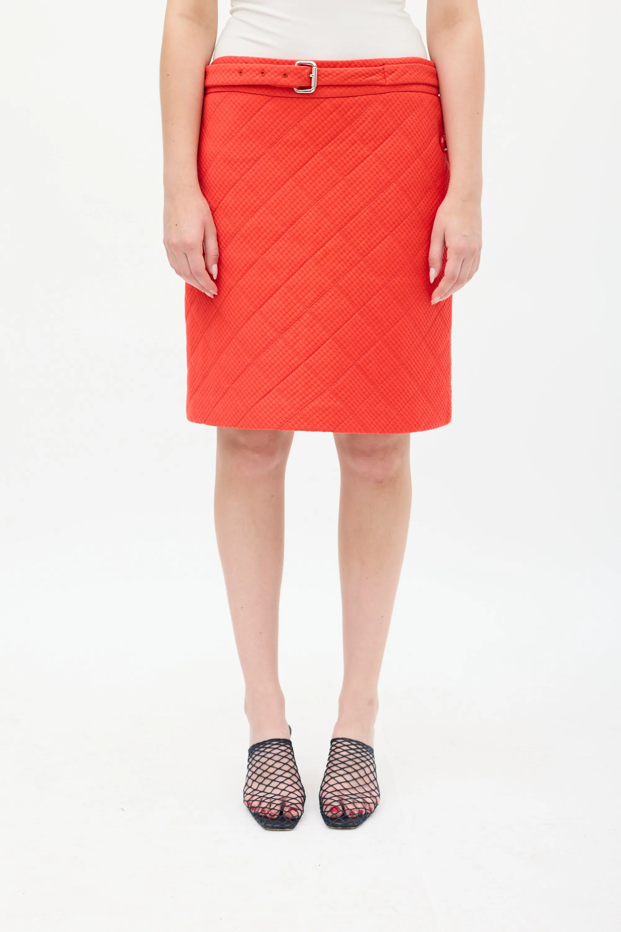 Red Quilted Midi Skirt