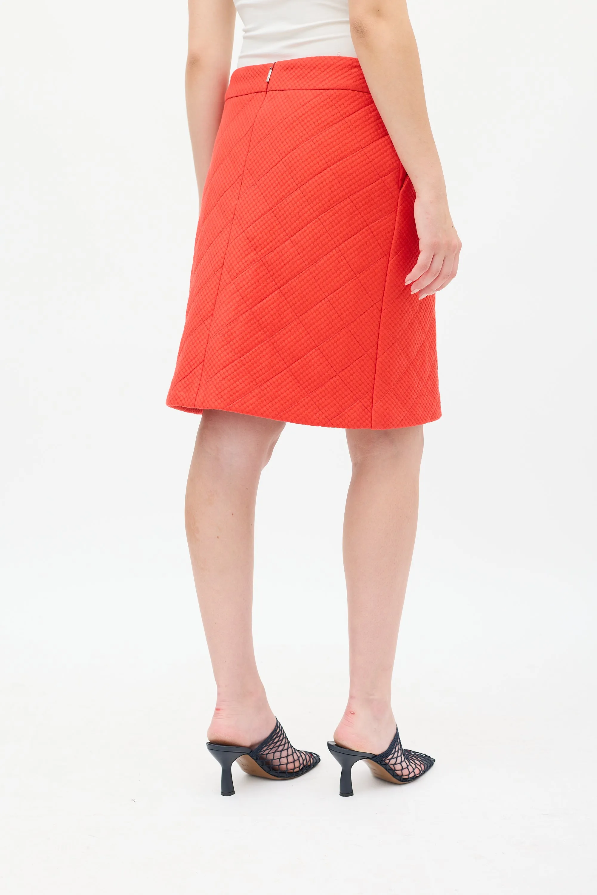 Red Quilted Midi Skirt