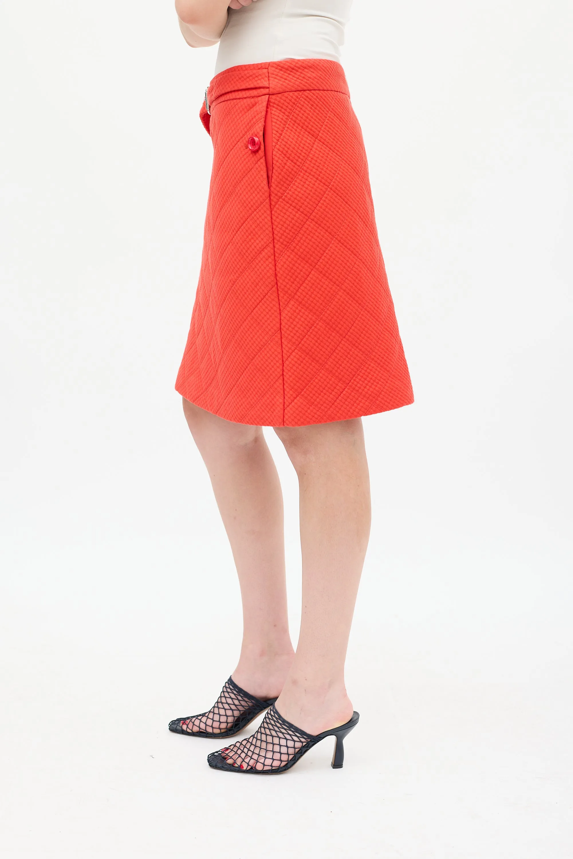 Red Quilted Midi Skirt