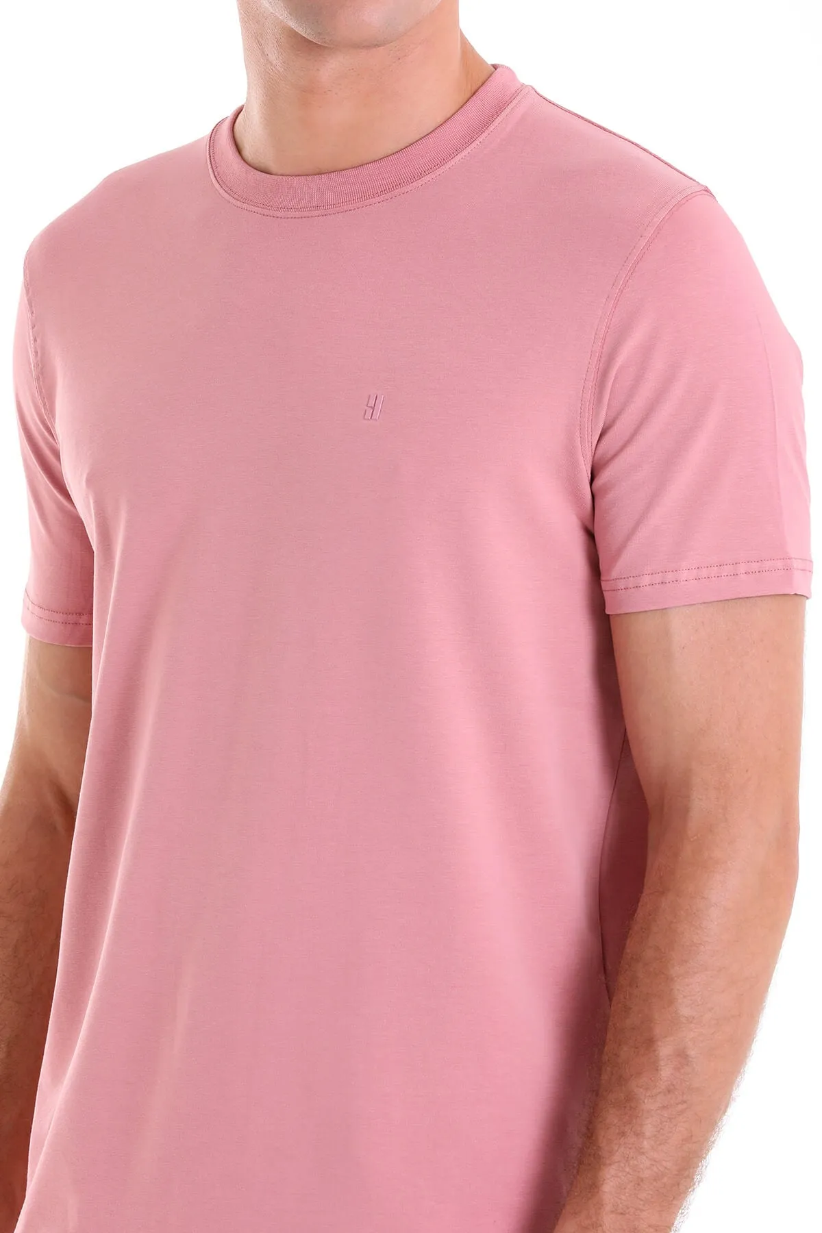 Regular Fit Cotton Blend Pink Crewneck T-Shirt