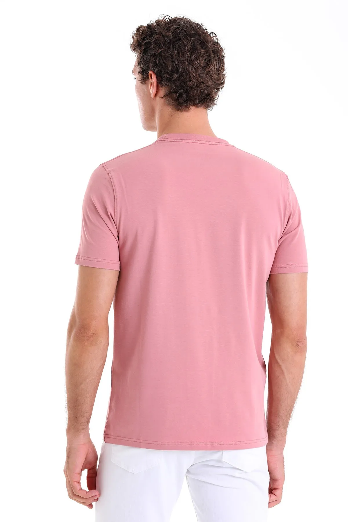 Regular Fit Cotton Blend Pink Crewneck T-Shirt