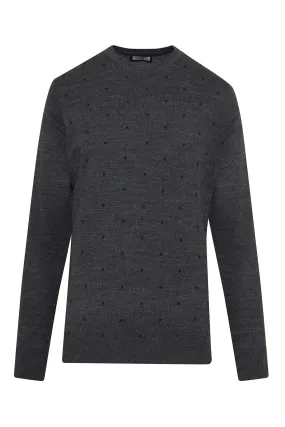 Regular Fit Gray - Navy Wool Blend Crewneck Sweater