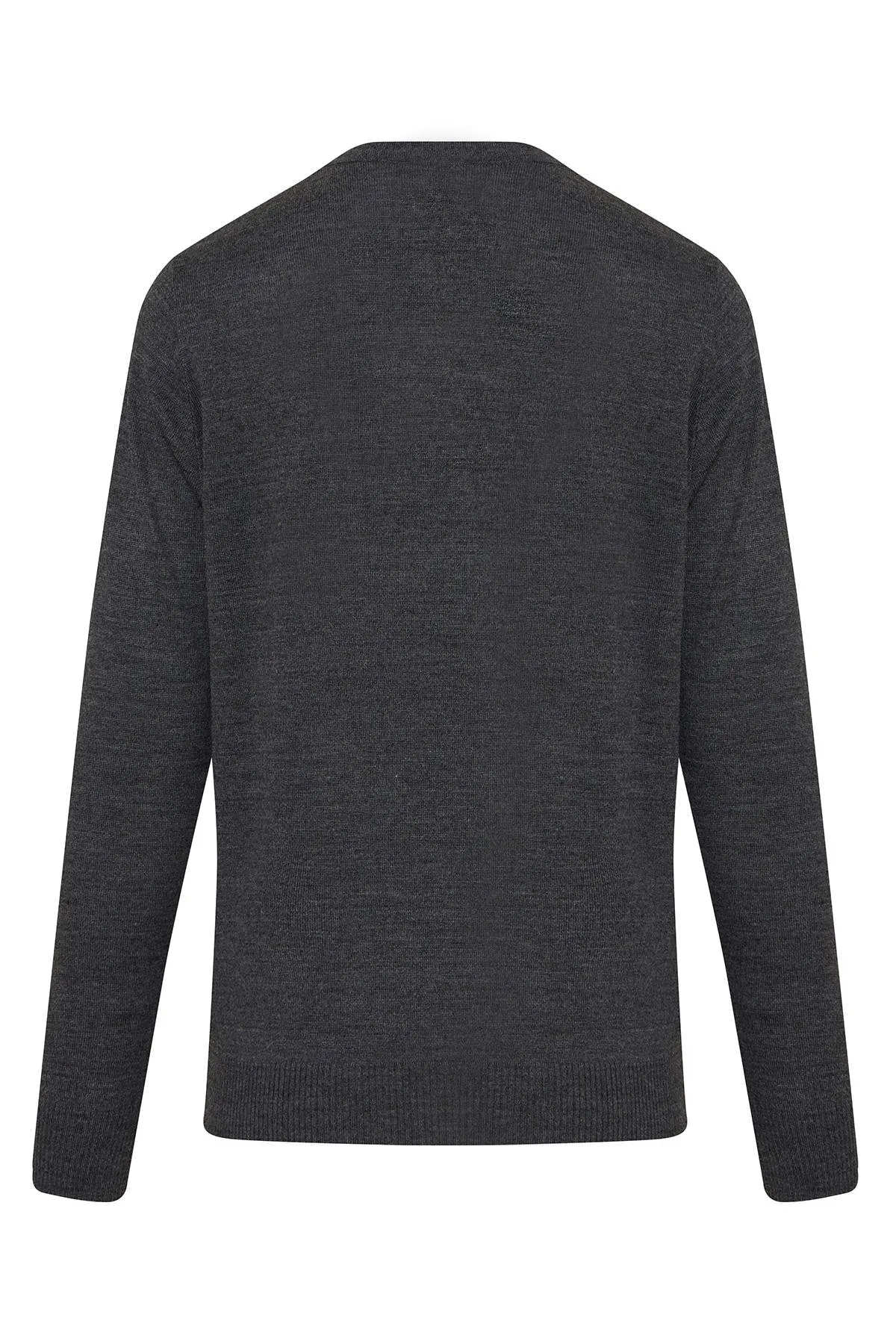 Regular Fit Gray - Navy Wool Blend Crewneck Sweater