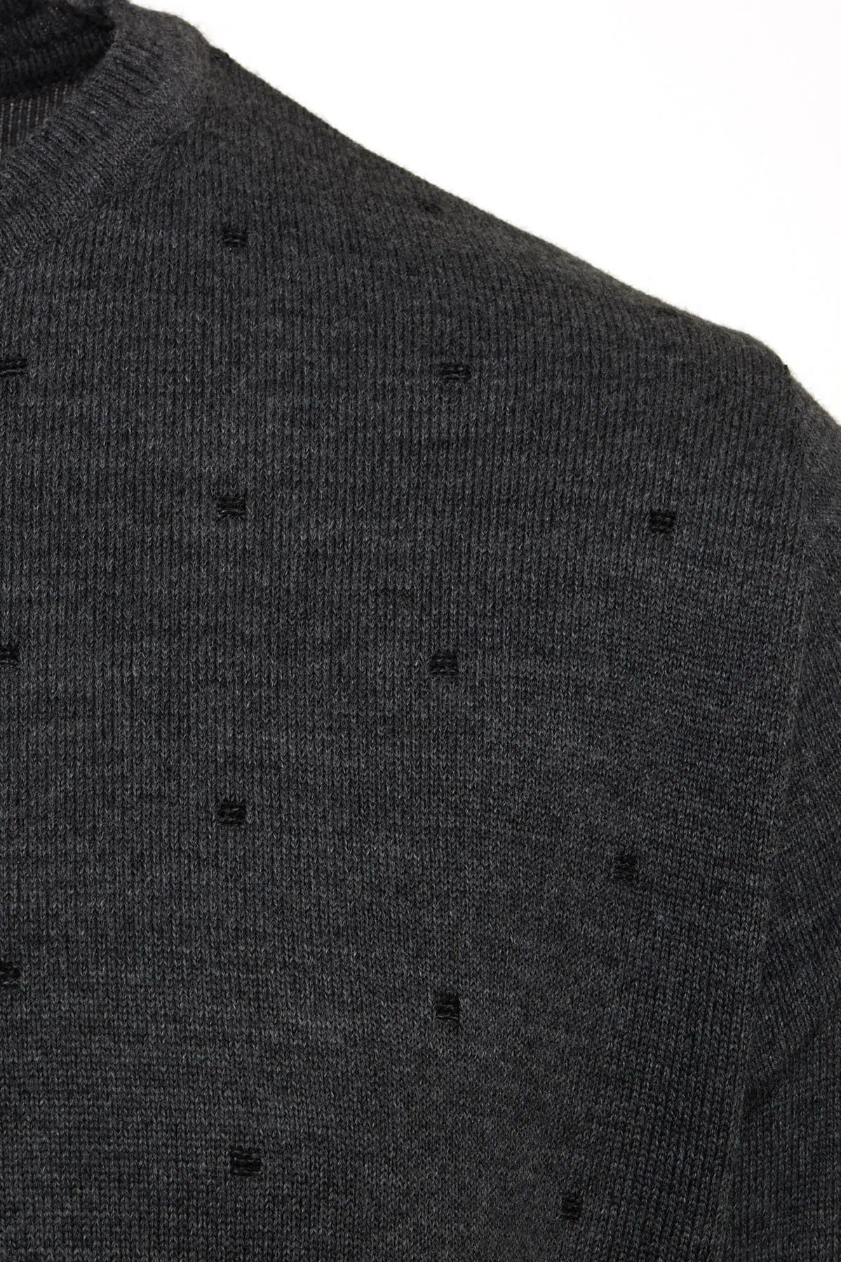 Regular Fit Gray - Navy Wool Blend Crewneck Sweater