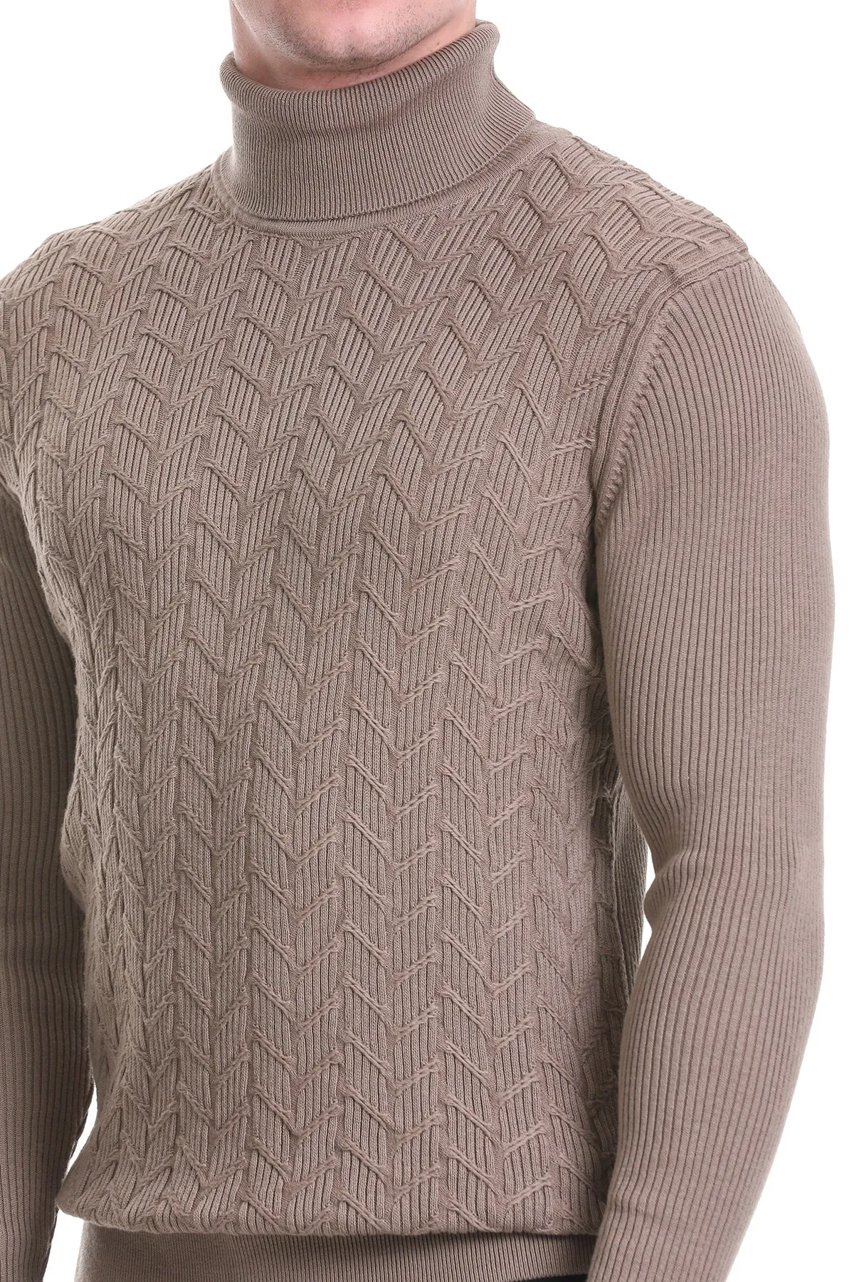 Regular Fit Grej Patterned Cotton Turtleneck Sweater