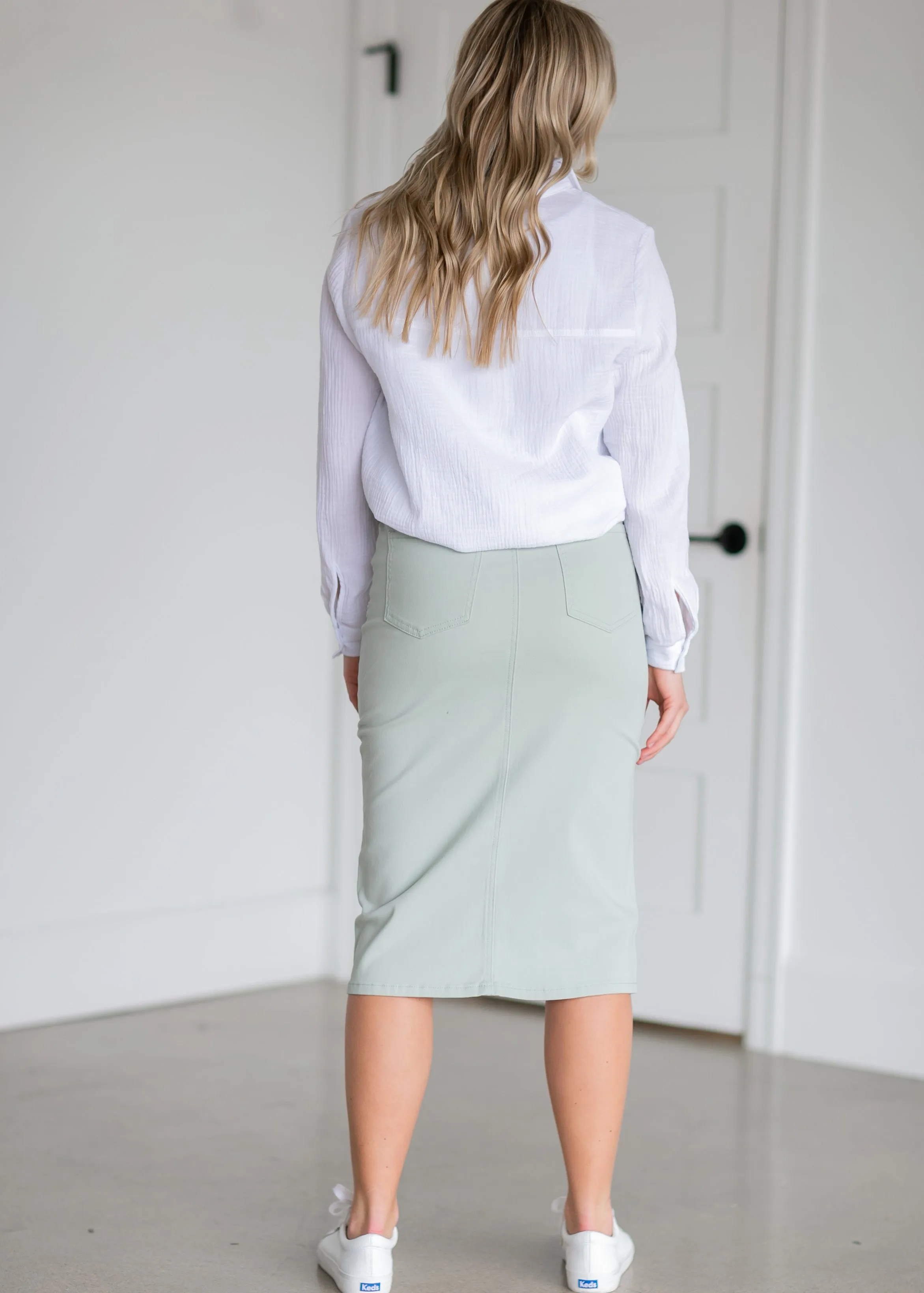 Remi Sage Denim Midi Skirt - FINAL SALE