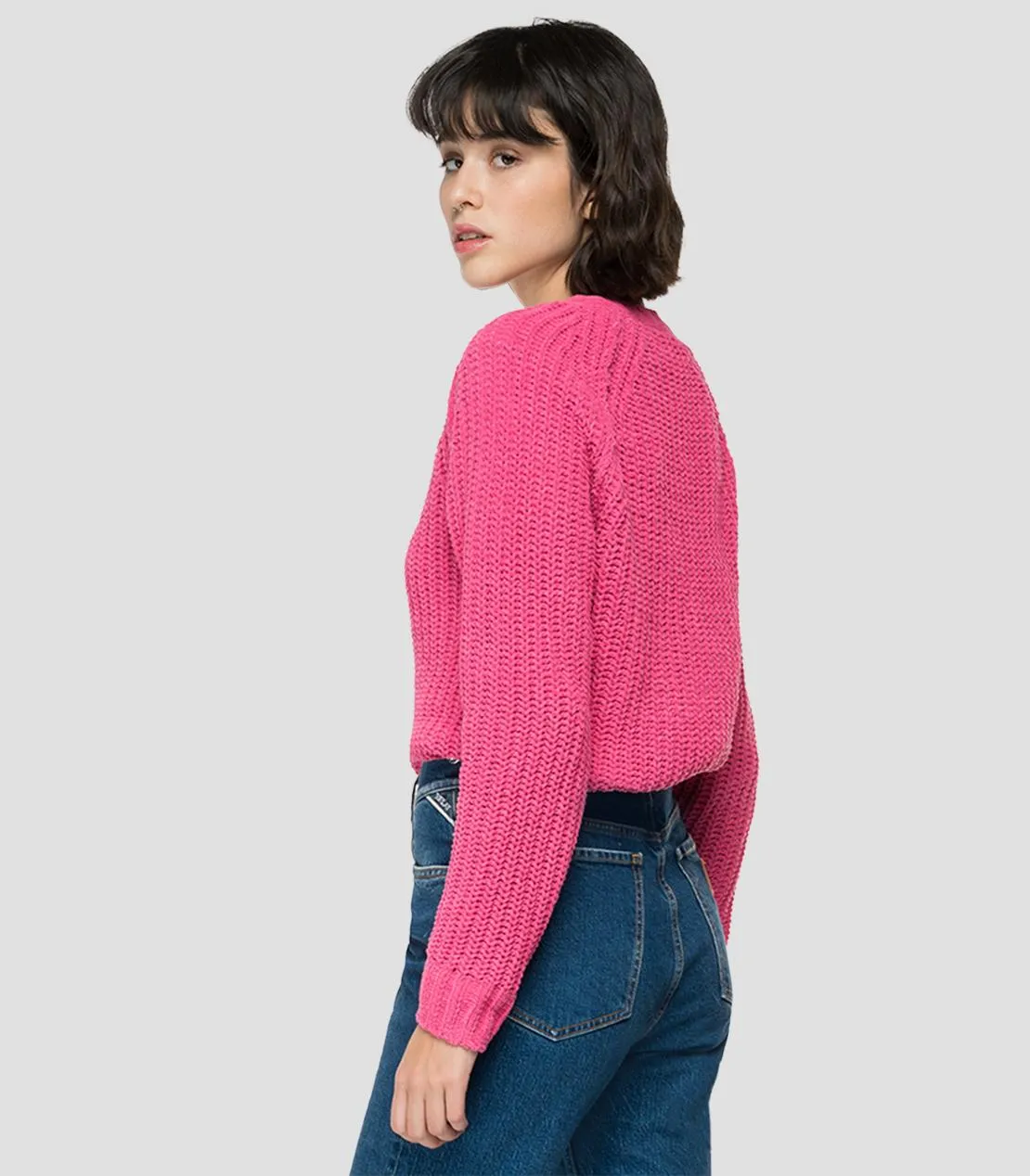 REPLAY CROP-PULLOVER MIT V-AUSSCHNITT pink DK7074