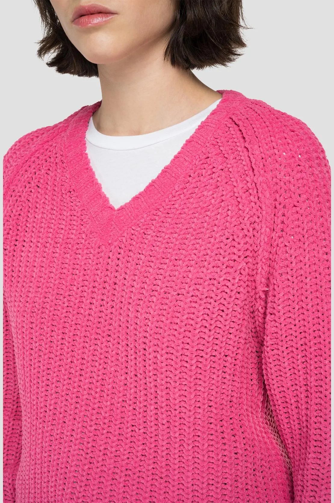 REPLAY CROP-PULLOVER MIT V-AUSSCHNITT pink DK7074