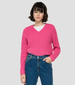 REPLAY CROP-PULLOVER MIT V-AUSSCHNITT pink DK7074