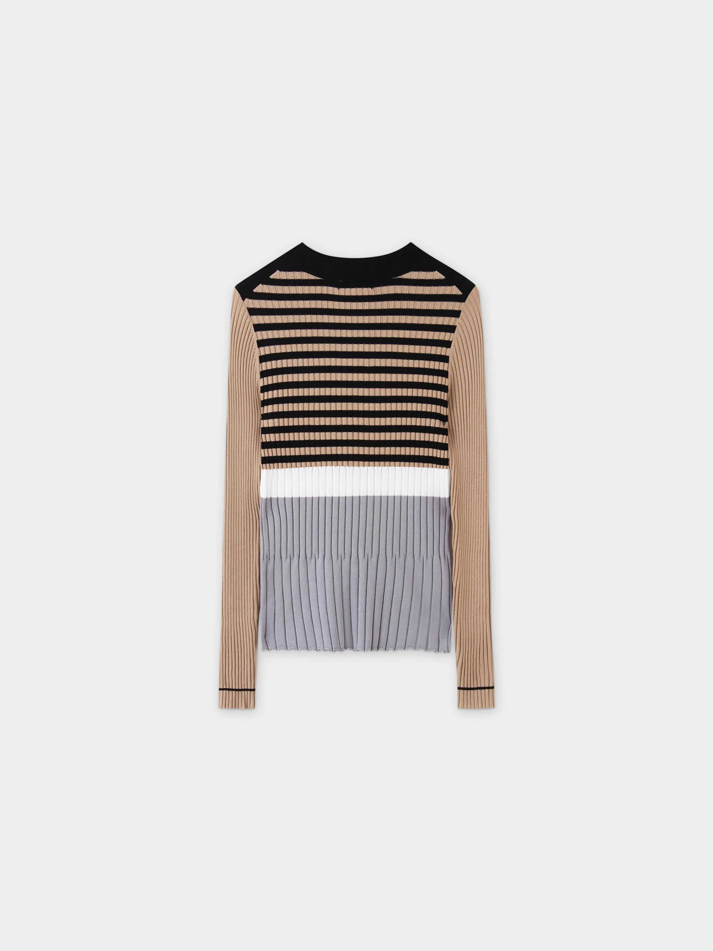 Ribbed Striped Sweater-Tan/Grey