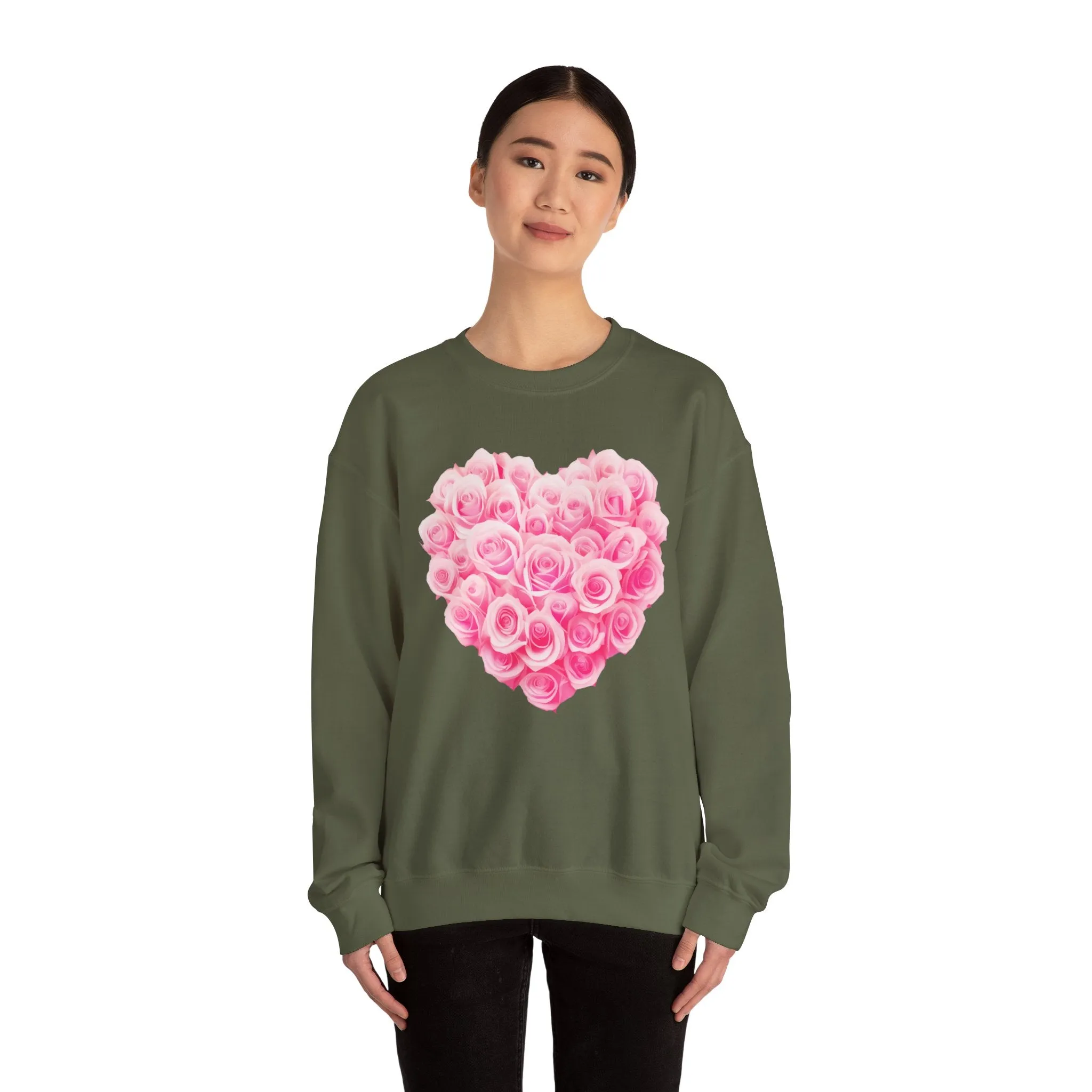 Romantic Rose Heart Sweatshirt - Unisex Heavy Blend™ Crewneck