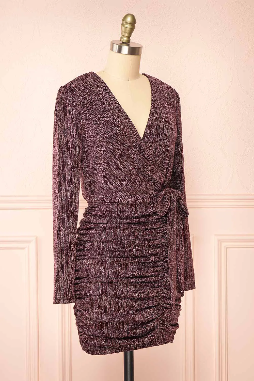 Rosyln | Pink Metallic Wrap Mini Dress