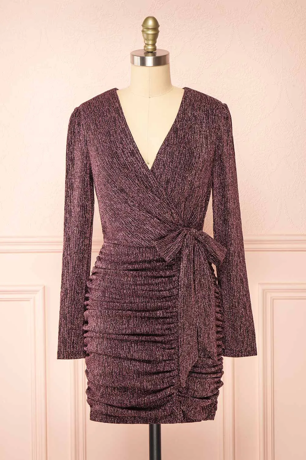 Rosyln | Pink Metallic Wrap Mini Dress