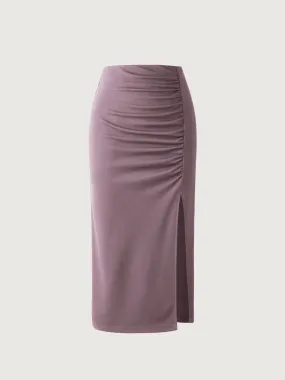 Ruching Slit Midi Skirt