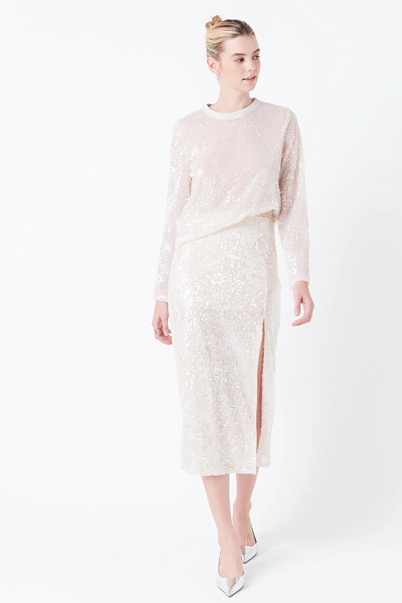 Sequin Vent Midi Skirt