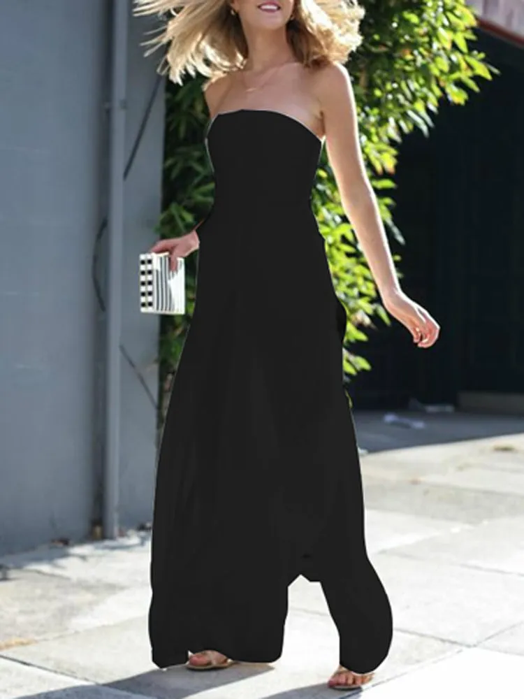 Sexy Strapless Slim Jumpsuit Women Off Shoulder Loose Overalls