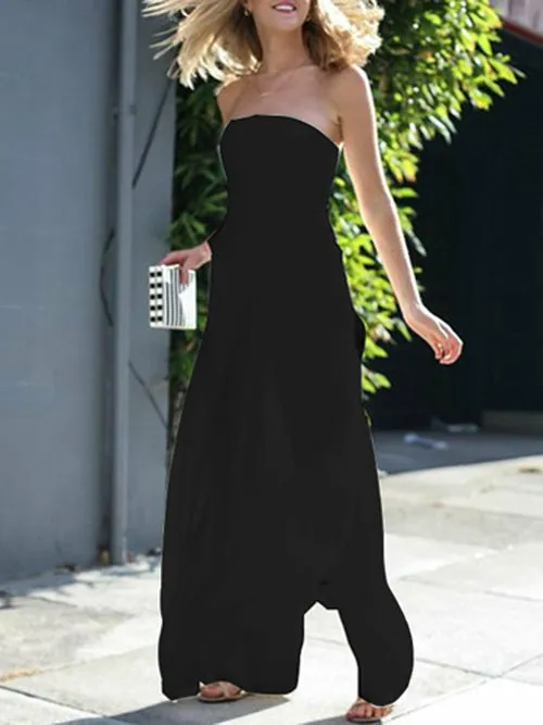 Sexy Strapless Slim Jumpsuit Women Off Shoulder Loose Overalls