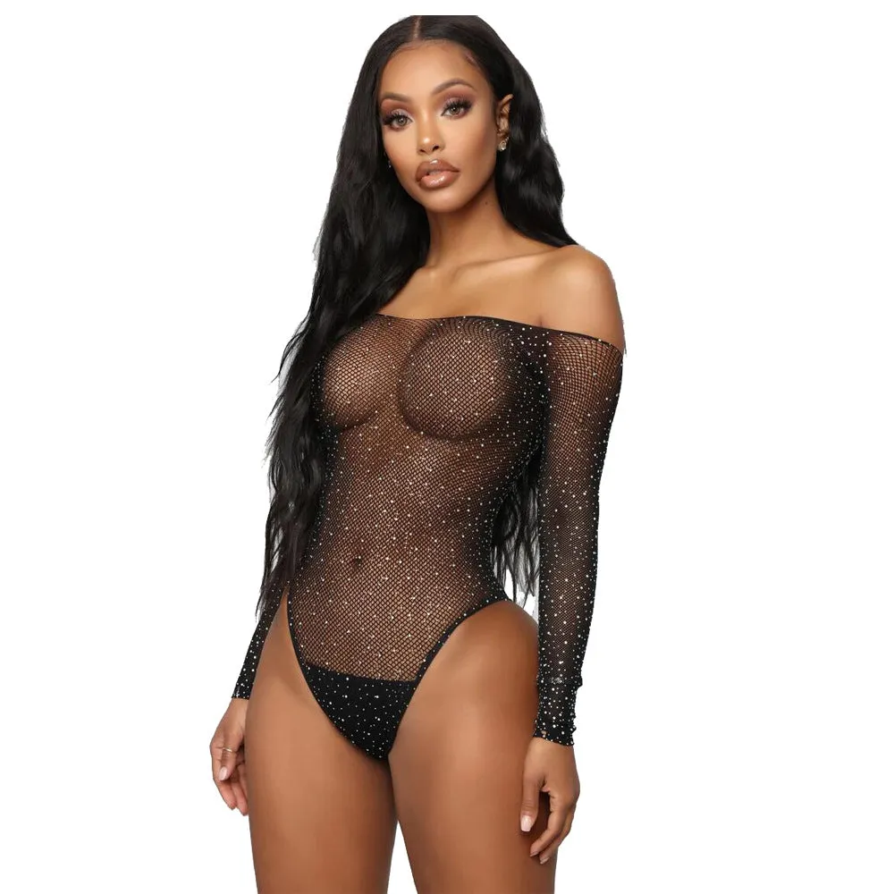 Shiny Sequin Fishnet Temptation Bodysuit