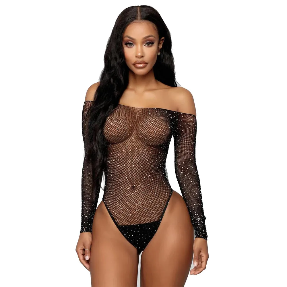 Shiny Sequin Fishnet Temptation Bodysuit