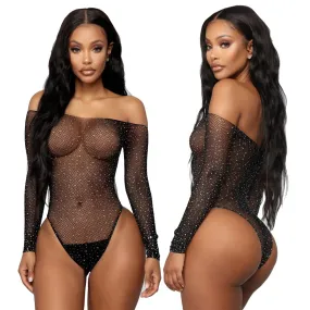 Shiny Sequin Fishnet Temptation Bodysuit