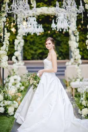 Silk Duchess Satin - Strapless Ball Gown Wedding Dress, White