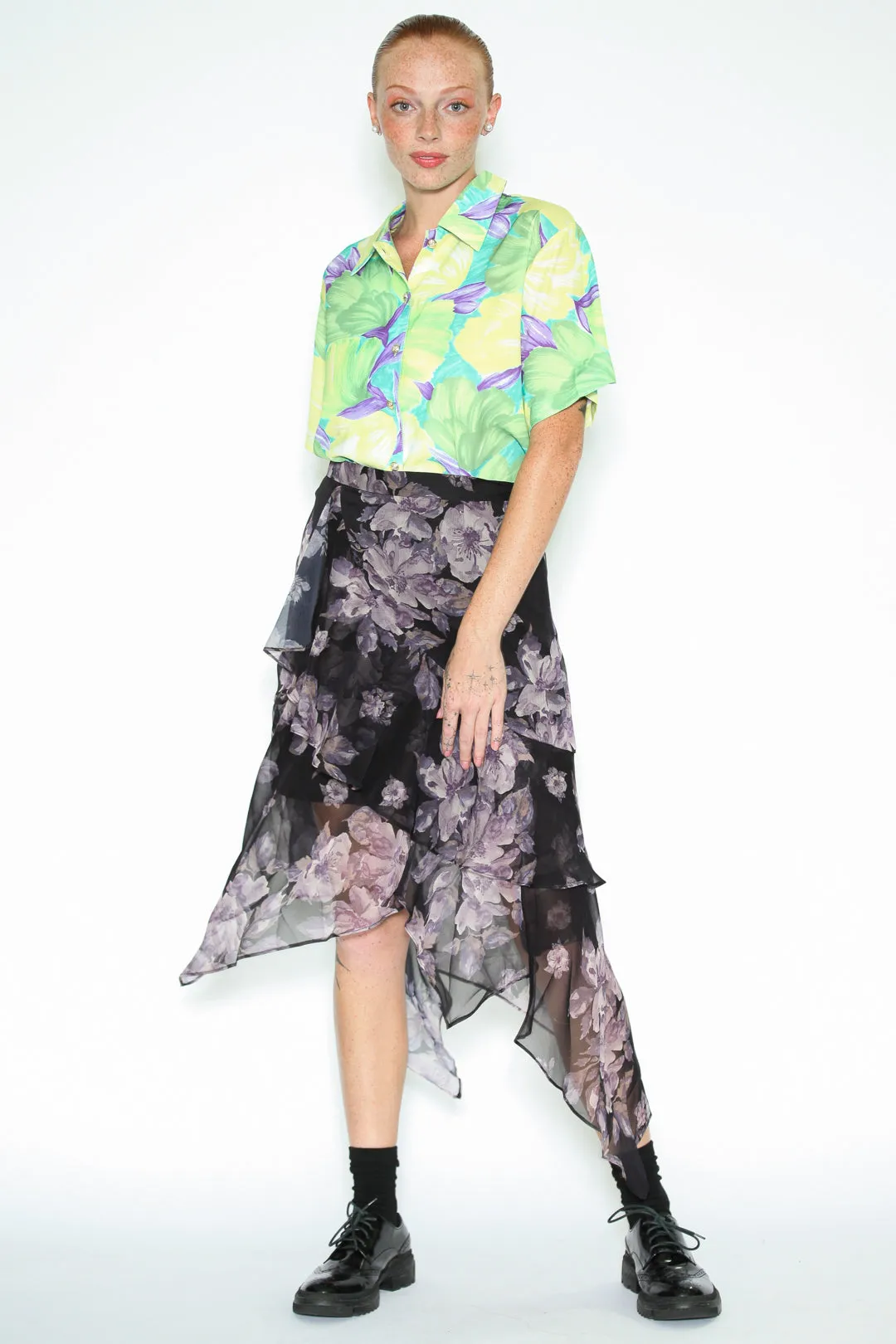 Silk Printed Ruffle Layer Skirt