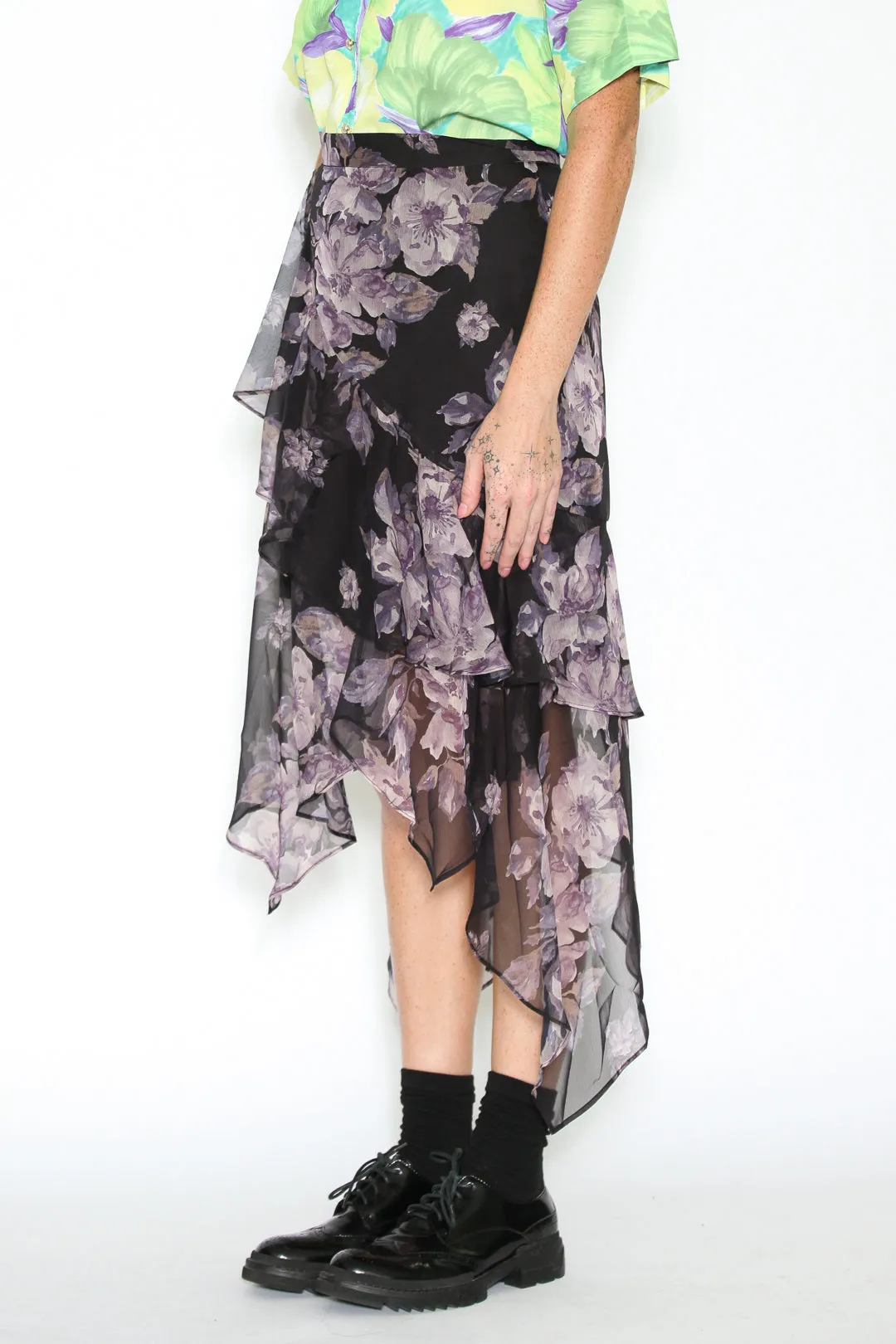 Silk Printed Ruffle Layer Skirt