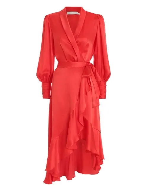 Silk Wrap Dress Midi (Red)