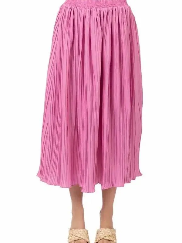 Simple Pleated Bodre A-Line Midi Skirt (2 Options)