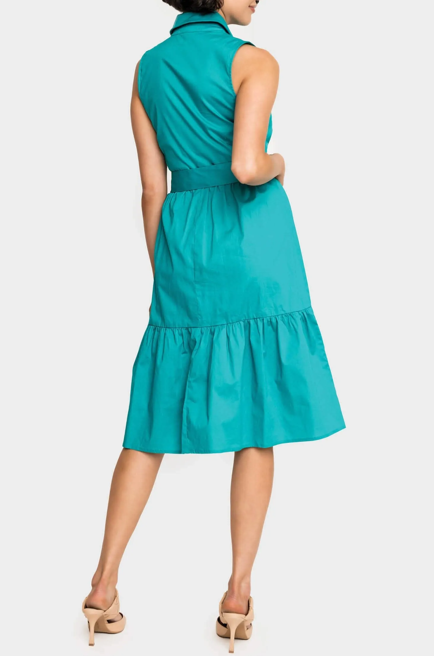 Sleeveless Midi Poplin Shirt Dress