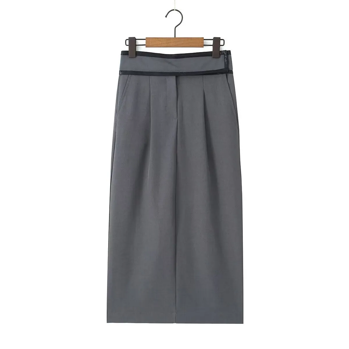 Spring Straight High Waist Skirt Women Double Pleated Black Fashionable Skirt Cropped Work Skirt