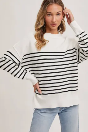 Striped Knit Side Slit Sweater