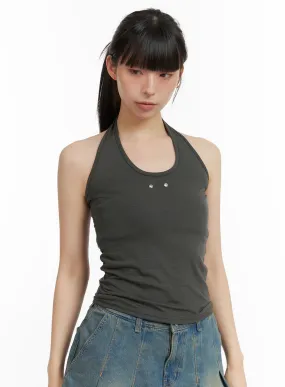 Stud Halter Neck Crop Top CL422