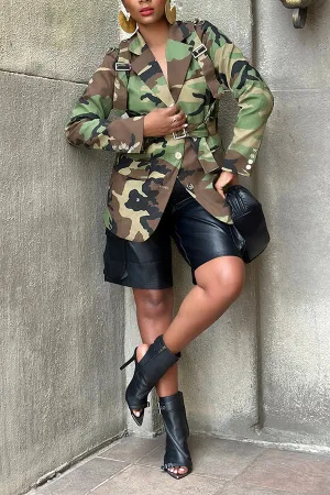 Stylish Chic Camo Lapel Split Back Blazer