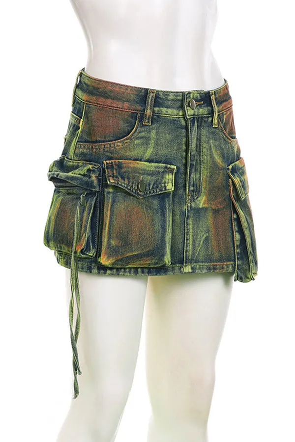 Stylish Flap Pocket Denim Skirt