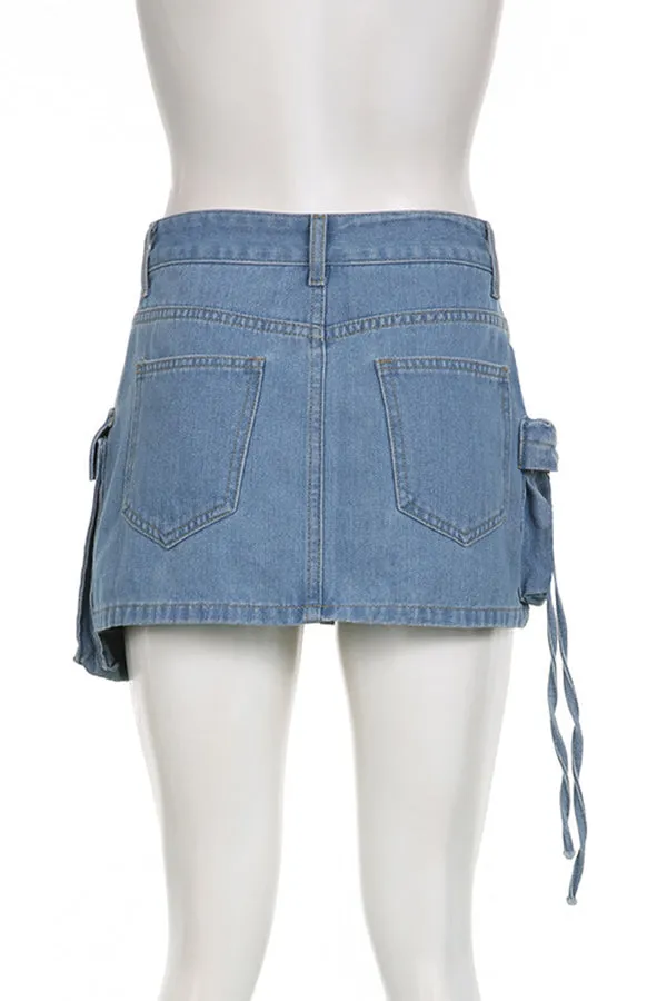 Stylish Flap Pocket Denim Skirt