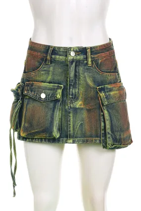 Stylish Flap Pocket Denim Skirt