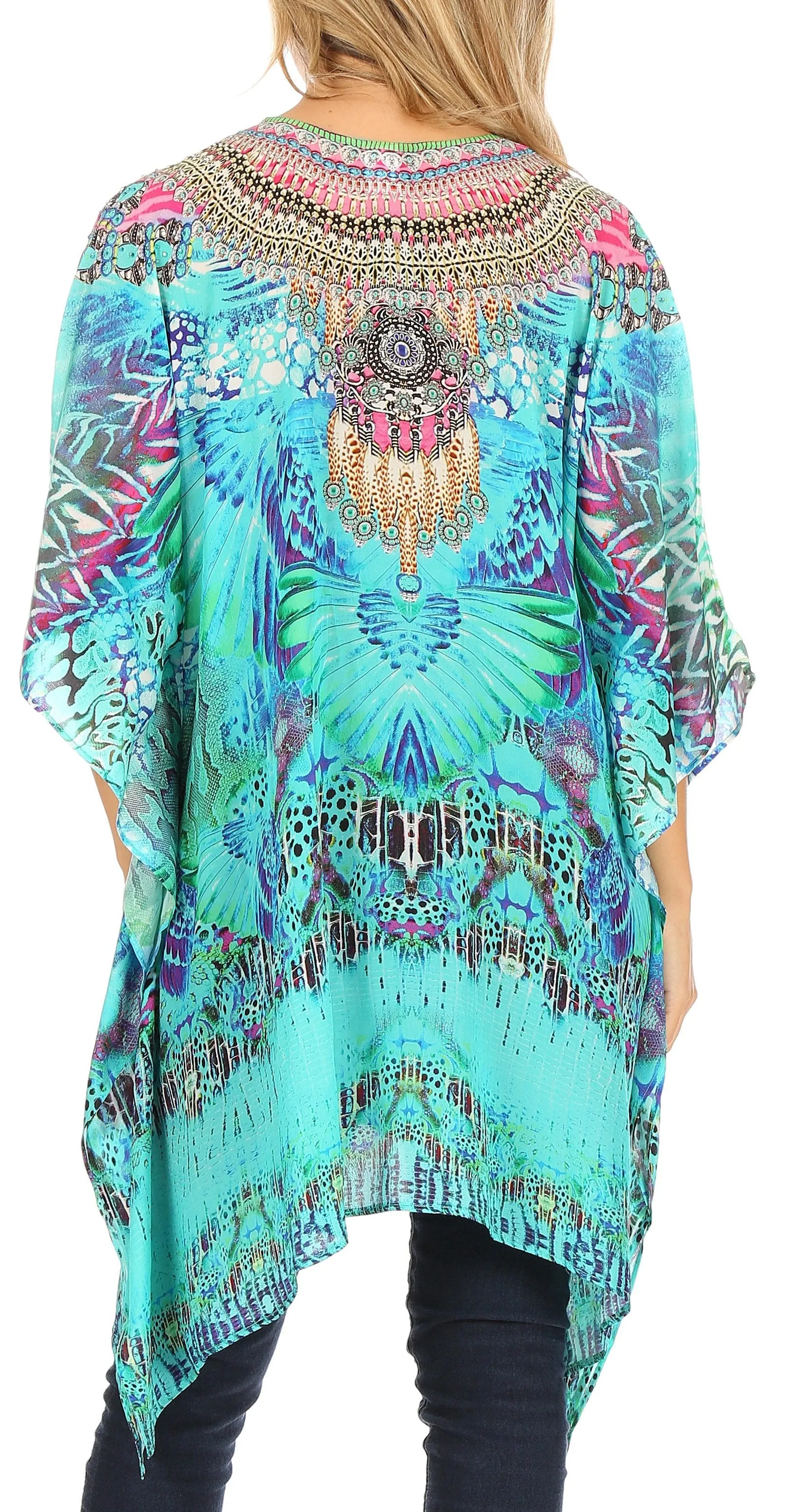 Stylish Rhinestone Lace-Up V-Neck Women's Caftan Poncho Cover-Up by Sakkas Aymee