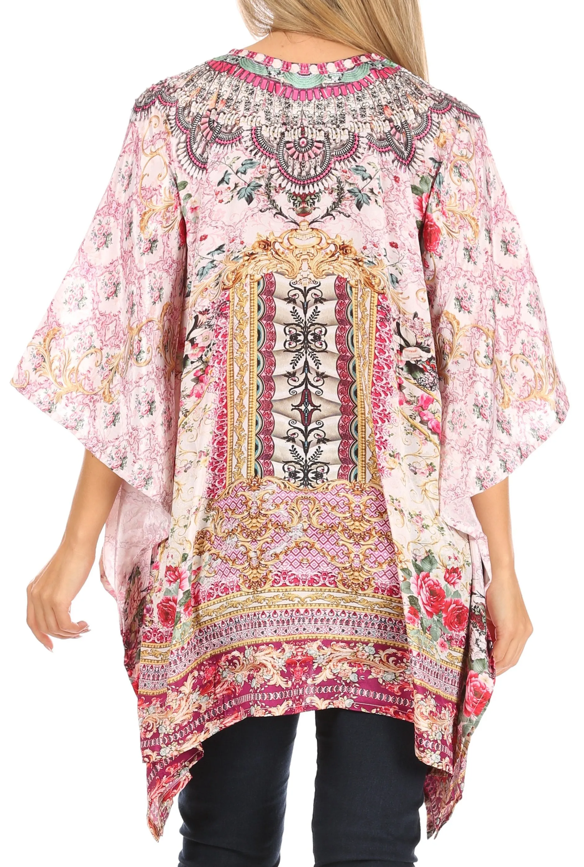 Stylish Rhinestone Lace-Up V-Neck Women's Caftan Poncho Cover-Up by Sakkas Aymee