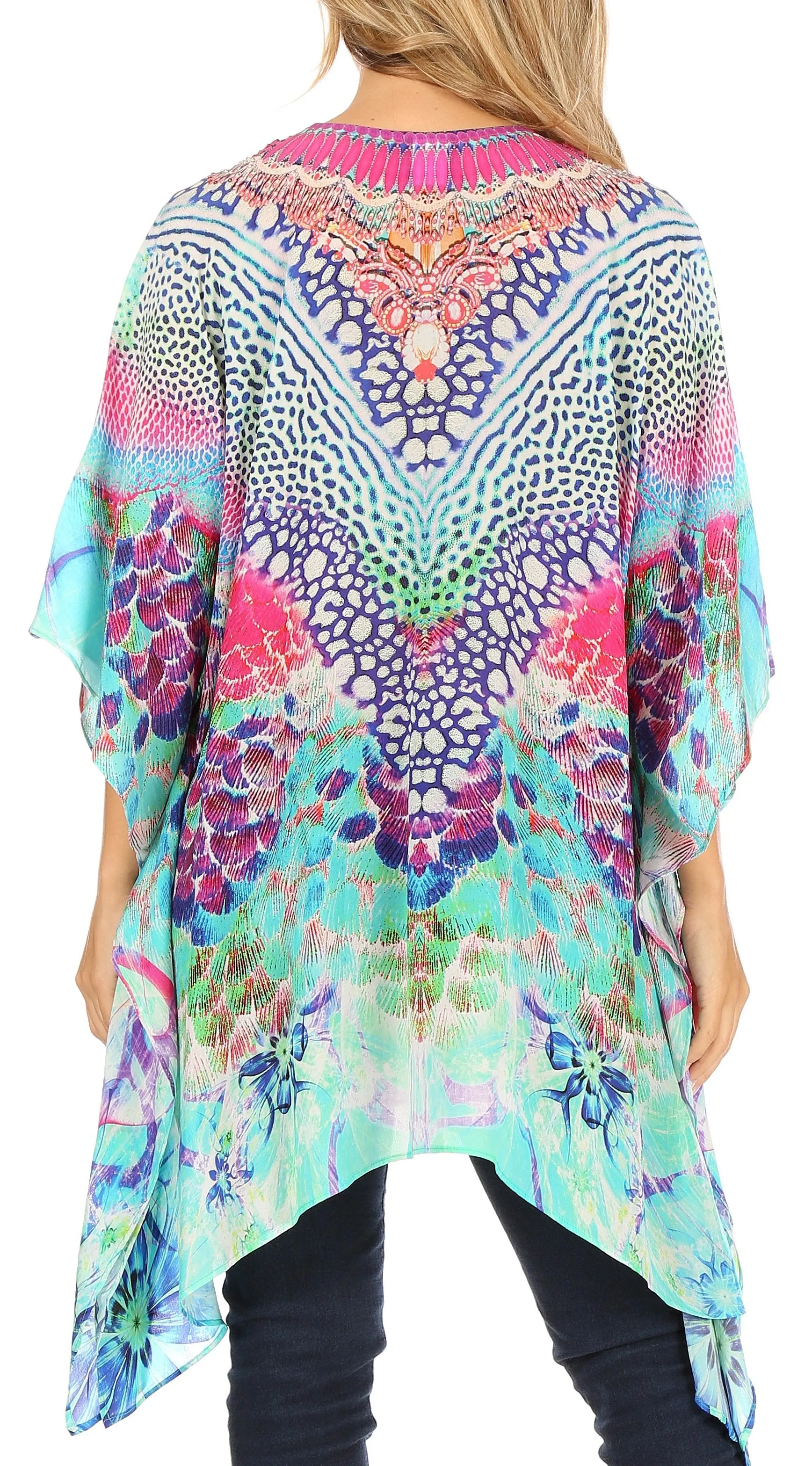 Stylish Rhinestone Lace-Up V-Neck Women's Caftan Poncho Cover-Up by Sakkas Aymee