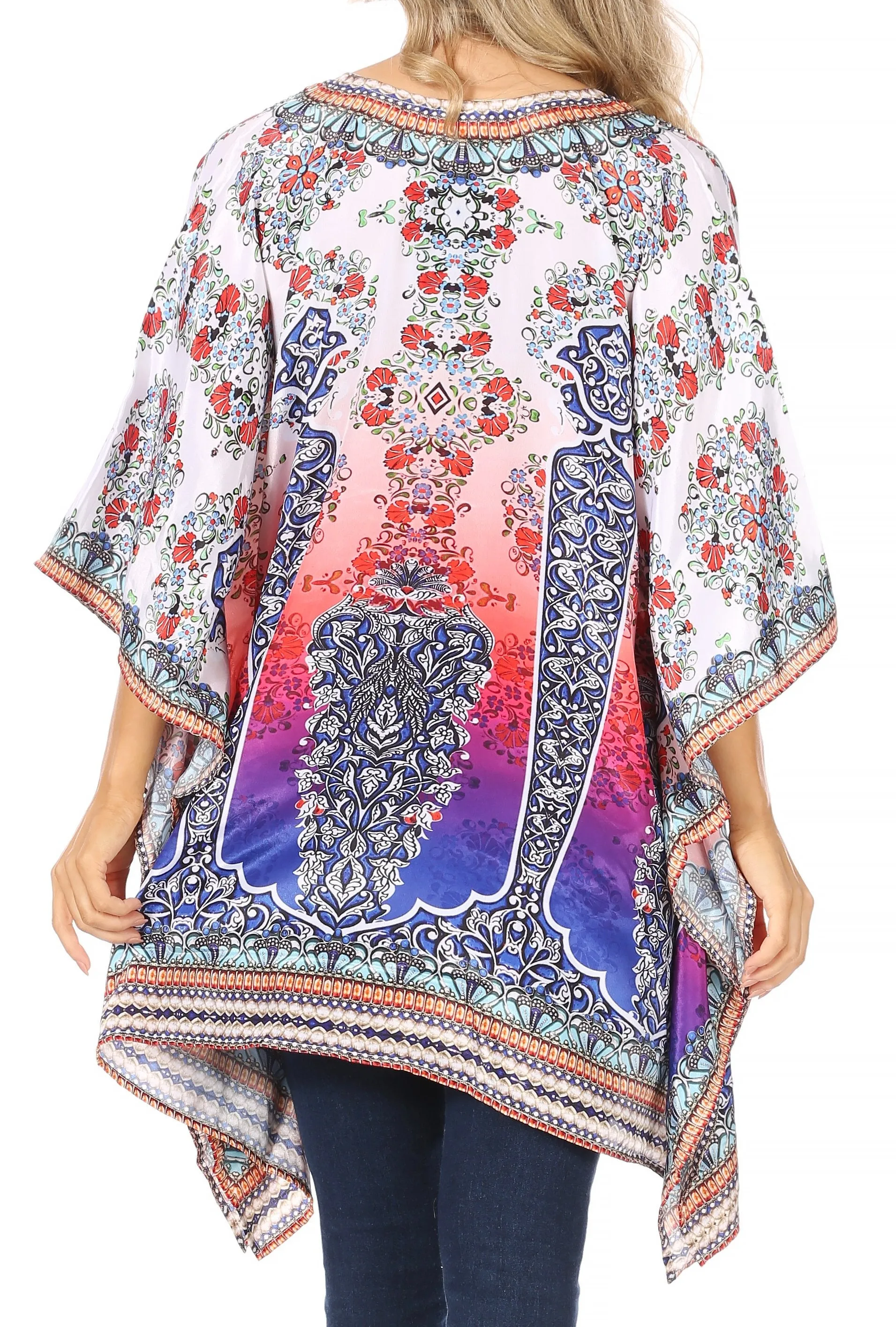 Stylish Rhinestone Lace-Up V-Neck Women's Caftan Poncho Cover-Up by Sakkas Aymee