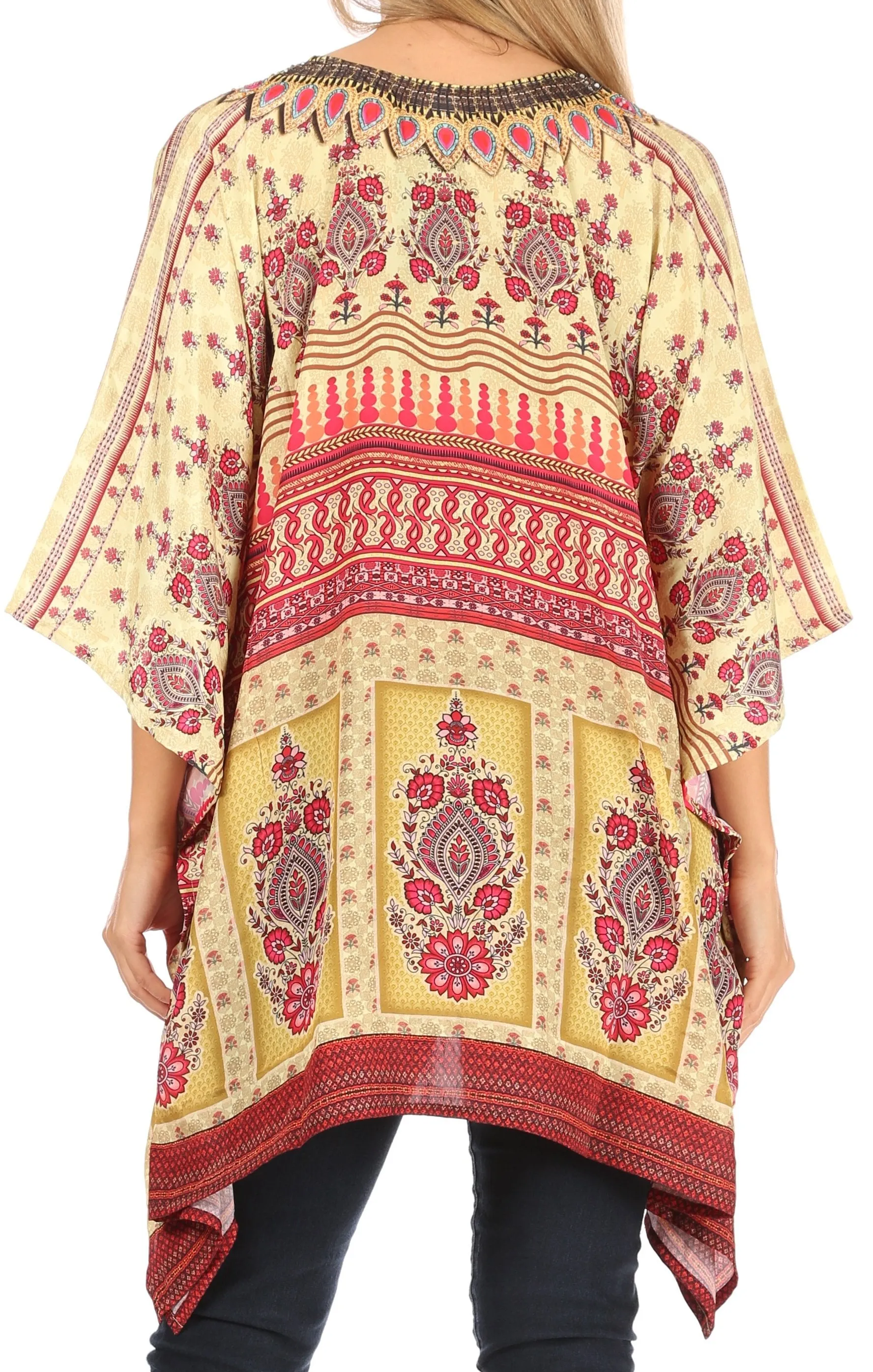 Stylish Rhinestone Lace-Up V-Neck Women's Caftan Poncho Cover-Up by Sakkas Aymee