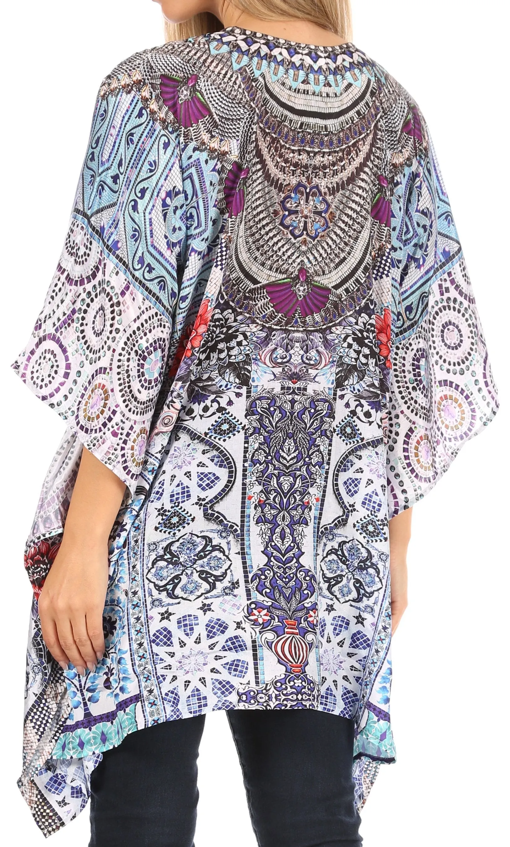 Stylish Rhinestone Lace-Up V-Neck Women's Caftan Poncho Cover-Up by Sakkas Aymee