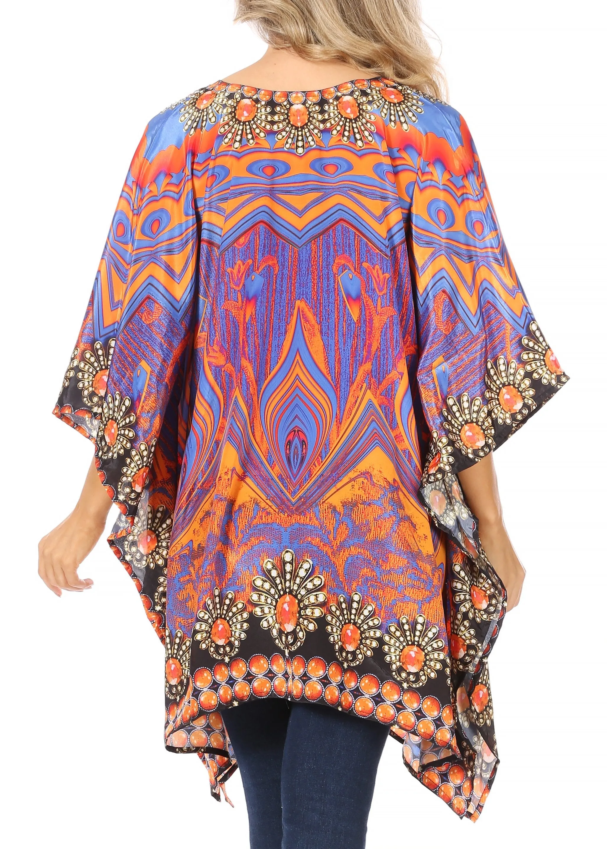 Stylish Rhinestone Lace-Up V-Neck Women's Caftan Poncho Cover-Up by Sakkas Aymee