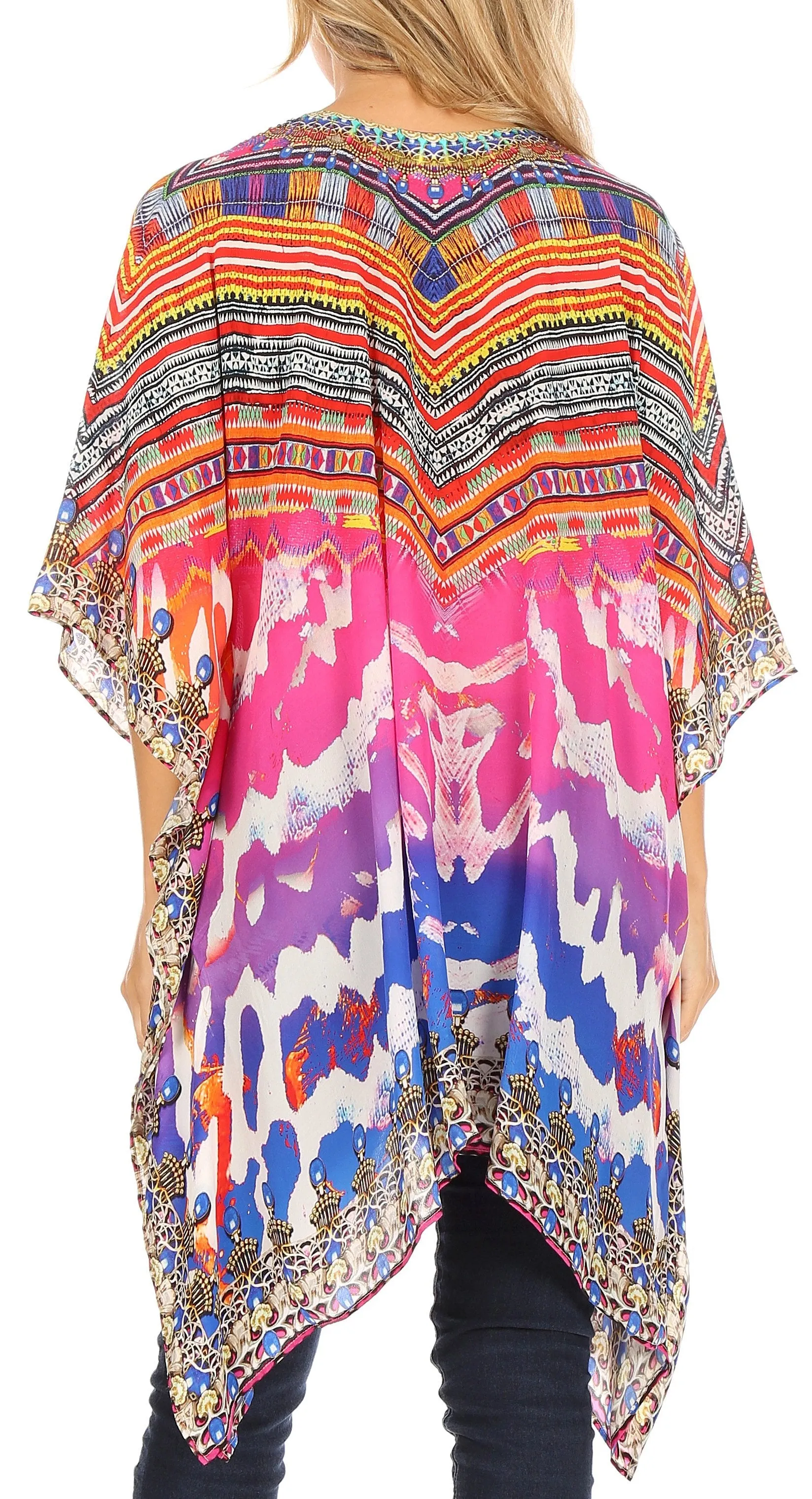 Stylish Rhinestone Lace-Up V-Neck Women's Caftan Poncho Cover-Up by Sakkas Aymee