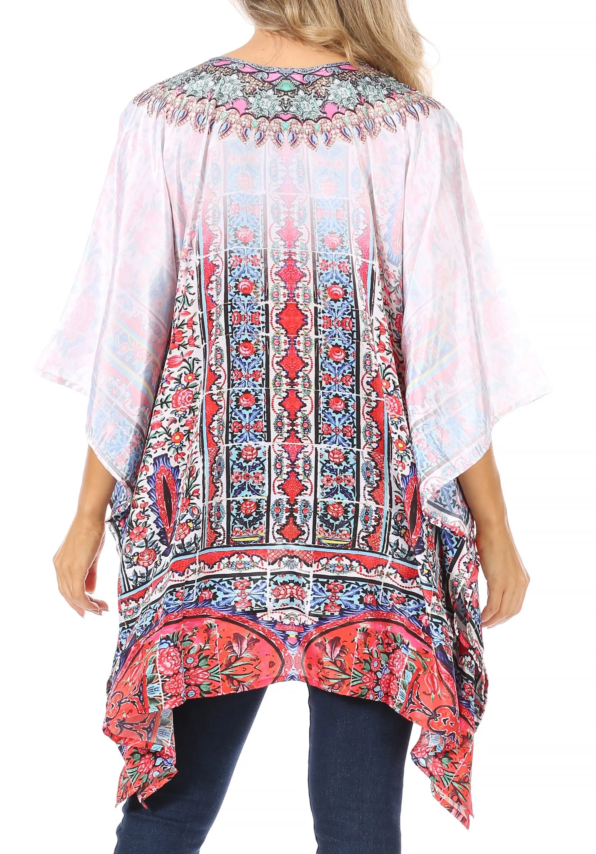 Stylish Rhinestone Lace-Up V-Neck Women's Caftan Poncho Cover-Up by Sakkas Aymee