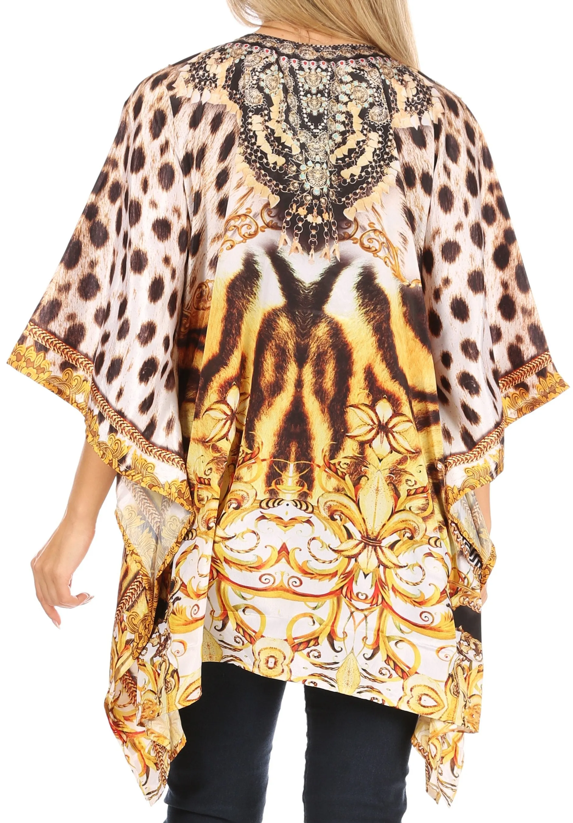 Stylish Rhinestone Lace-Up V-Neck Women's Caftan Poncho Cover-Up by Sakkas Aymee