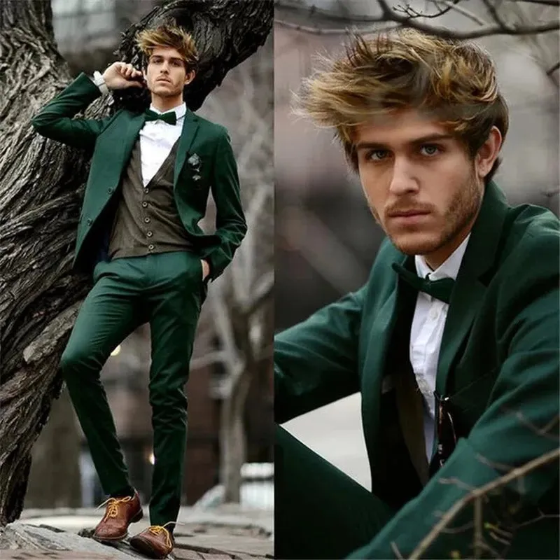 Tailored Made Dark Green Wedding Suit For Men 2 Pieces Jacket Pants Fashion Groomsman Dinner Party Tuxedos Party Suit