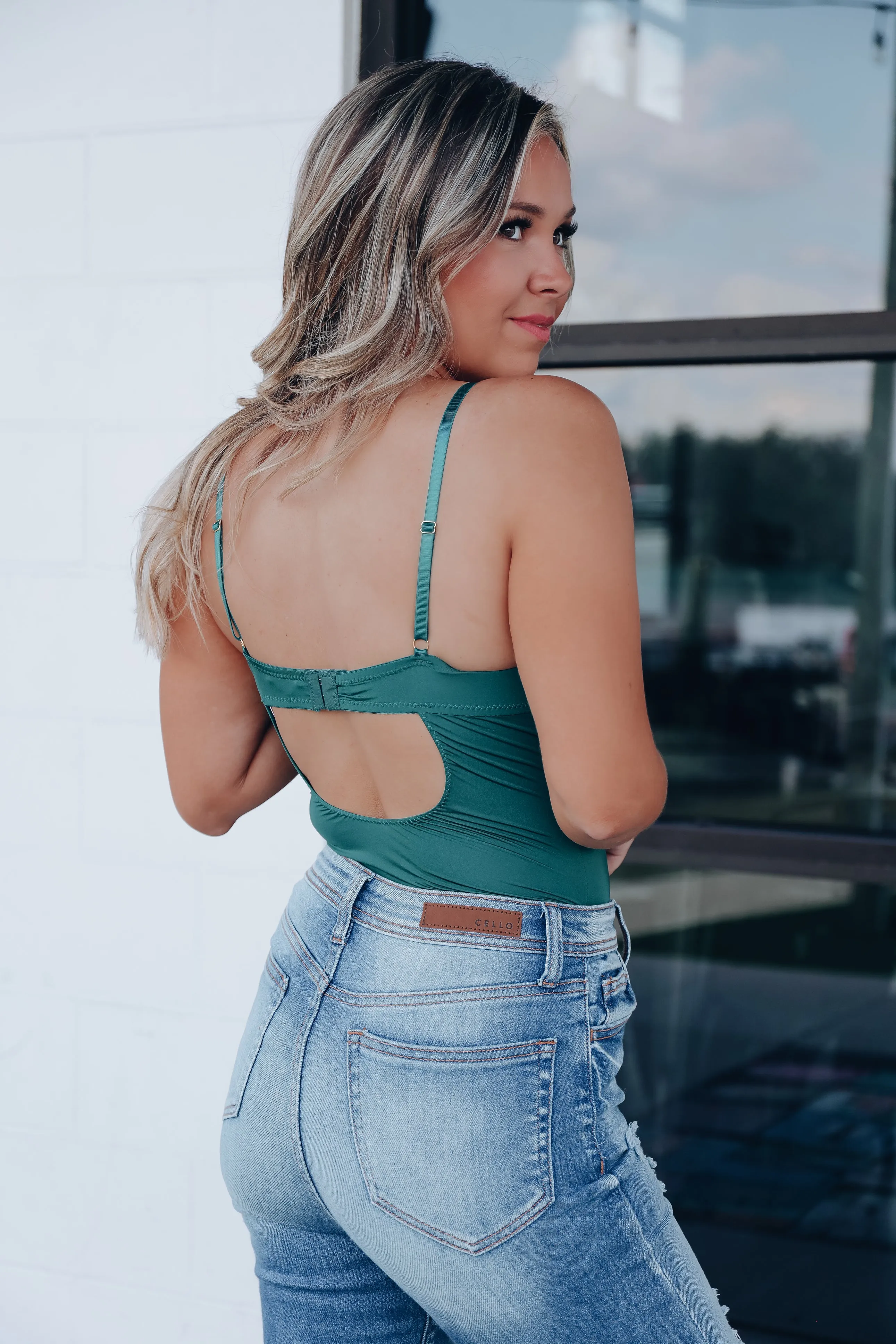 Tease Lace Trim Bustier Bodysuit - Teal