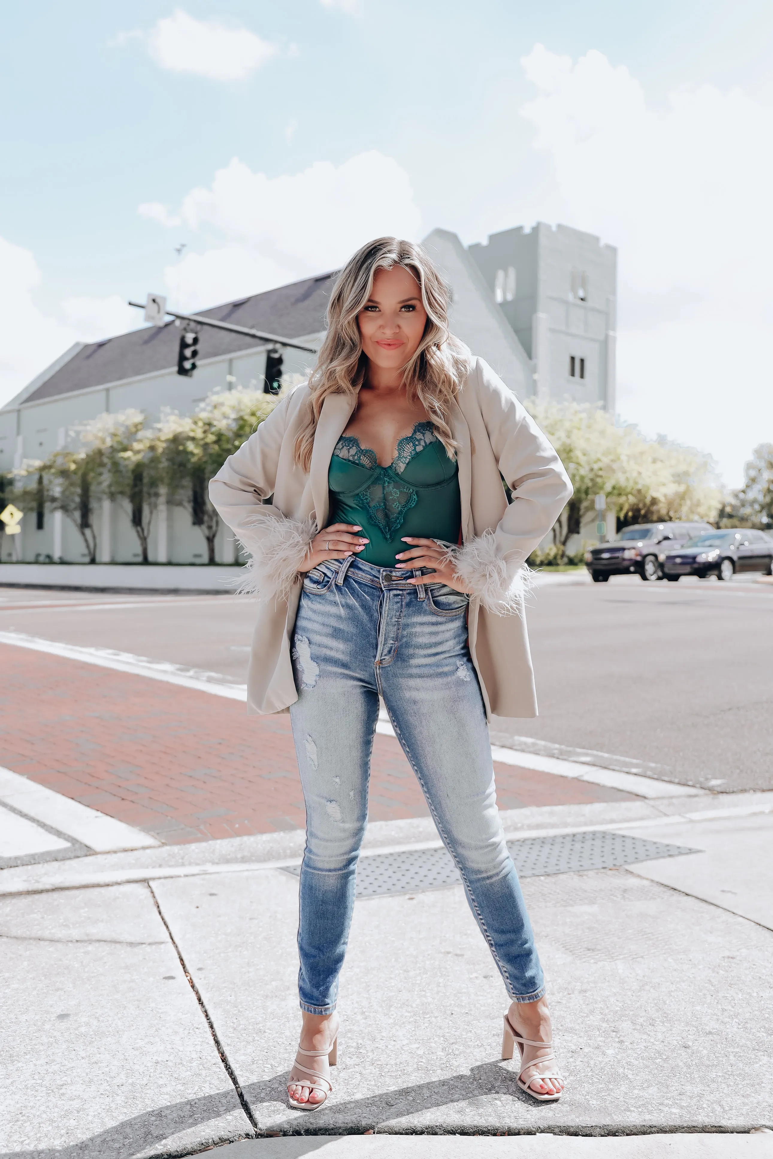 Tease Lace Trim Bustier Bodysuit - Teal